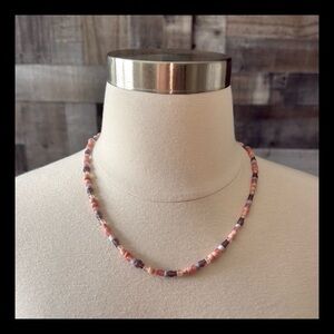 Handcrafted Ice obsidian Java glass beaded necklace 23” pastel feminine holiday